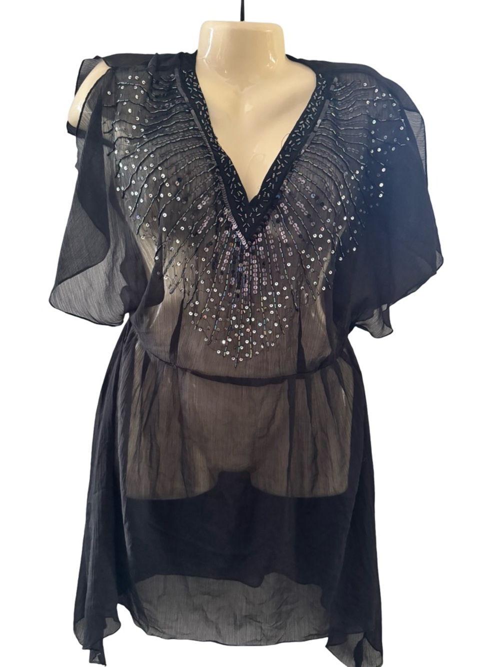 Beautiful H&M Black Sheer Sequin-Embellished Swim Coverup